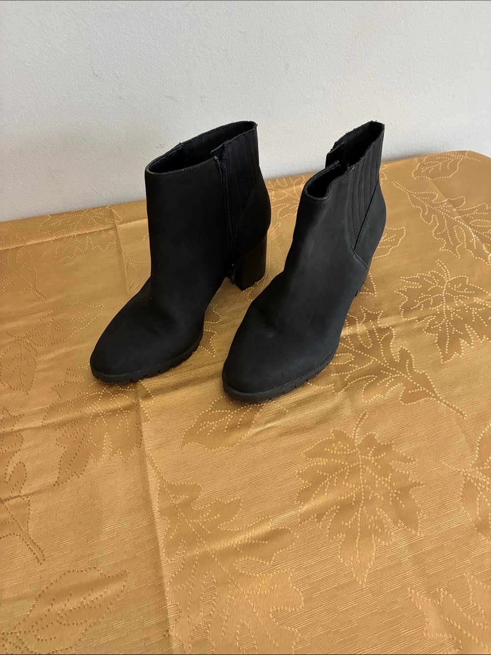 Kelly & Katie Black Suede Ankle Booties with Block Heel